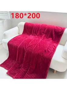 1pc Red Flannel Blanket, Christmas Gift, Soft Fleece Throw Blanket For Bed, Sofa, Car, Office Nap, Shawl - Burgundy - View 13