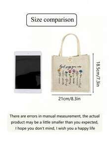 Simple Printed Linen Tote Bag, Suitable For Travel, Gifting, Button Decor Shopping Bag, Dual Handle Handbag, Reusable, Suitable For Weddings, Birthdays, Beaches, Festivals, Also Suitable For Graduates, Teenagers, Freshmen, Sophomores, College Students, High School Students, Outdoor, Travel And Back To School Season - Multicolor - View 4