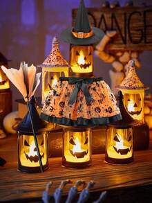 Set fustă scurtă de balet vrăjitoare pentru fete, cu pălărie și mătură, fustă scurtă cu curea elastică pentru dressing de Halloween, prințesă vrăjitoare costumată, violet negru portocaliu, articole de petrecere, decor cameră, cadouri de petrecere pentru copii - Multicolor - Vizualizare 3