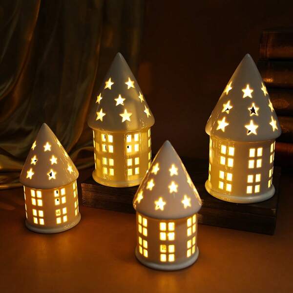 1 pieza Decoración de casa de cerámica navideña, pequeña luz de noche para mesa, accesorio de fotografía artesanal