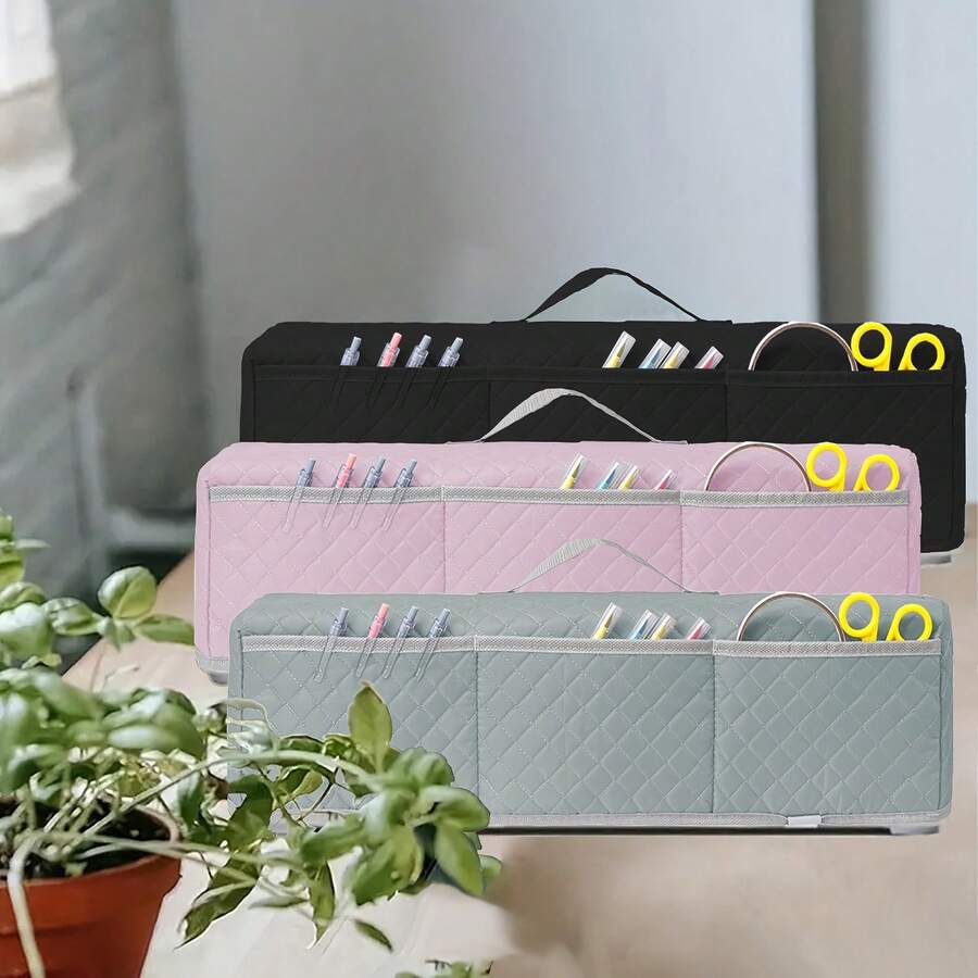 模切机盖、打印机盖、家庭办公收纳袋、绗缝纹理设计、带 3 个前袋、方便取用，适合家庭和办公室使用 - 彩色 - 查看 1