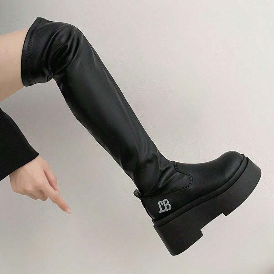 Women Mid-Calf Boots - 黑色短(無字母) - 查看 1