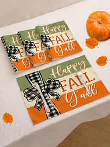 4 piezas/6 piezas/60 piezas Manteles decorativos de otoño, calabaza, girasol, hoja, coche, lazo, manteles de lino con letras, manteles resistentes a la suciedad, adecuados para el hogar, restaurante, decoración de mesa de comedor, artículos para el hogar - Multicolor - Ver 9