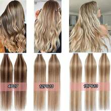 20PCS 50G Tape In Hair Extensions Human Hair, #12P613 Golden Brown Mix Bleach Blonde, 16-26 Inch Double Sided Tapes Ins Human Hair Extensions,  Adhesive Extension Seamless Invisible Skin Weft, Silky Straight With Thick Ends, Remy Human Hair Add Length For Woman Everyday Hairstyle Cosplay Daily Wedding Party Halloween Use - S12/613 - Xem 6