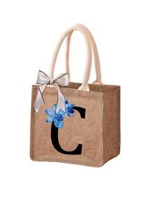 1pc Sunflower & Daisy Letter Print Linen Tote Bag, Women's Fashion Linen Shopping Bag/Handbag/Grocery Bag, Teacher's Portable Tote Bag, Ideal Shopping Tote/Lunch Bag, Great Gift For Women, Mothers, Teachers, Friends, Bridesmaids, Lovers, Students, Suitable For Dates, Birthdays, Holidays, Back To School, Vacation, Beach, Travel, Commute, Business, Students, Picnics, Camping, Supermarket, Daily Use - Khaki - View 14