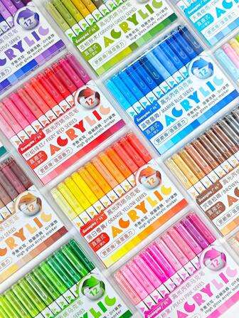 GuangNa 12/24 Colour Set Of High-Capacity High-Gloss Acrylic Gel Pen, 1.0mm Nib, A Variety Of Gradient Series, High Concentration Of Coloured Ink, Opaque Colour Professional Painting Marker, A Variety Of Materials Can Be Drawn, Suitable For Back-To-School Use