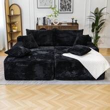 72" Oversized Cloud Sectional Sofa Bed, Double Lounge Chaise, No Assembly Required, Boneless Fluffy Couch With Plush Cushions, Modern Sleeper Loveseat For Small Space, Living Room, Apartment, Movie Night - 黑色 - 查看 10