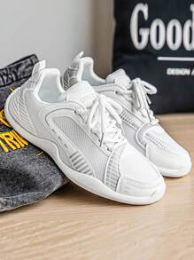 Herren atmungsaktive Mesh Patchwork Kontrast Farbgepolsterte Laufschuhe, modische vielseitige flache weiche bequeme leichte Lässig Sneaker für den täglichen Weg zur Arbeit, Urlaub, geeignet für alle Jahreszeiten, Schnürung Lässig Sportschuhe für Herren