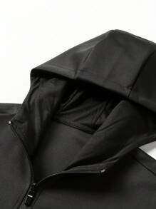 男士休闲运动套装，带抽绳连帽运动衫，裤子套装，户外运动，跑步，健身，家居服，高品质两件套运动服上衣和下装 - 黑色 - 查看 4