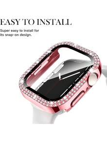 1pc Unisex Shiny Rhinestone Decorated Fashionable Anti-Fall Thin Tempered Glass Screen Protector, Compatible With Apple Watch 38/40/41/42/44/45/46/49mm, Suitable For Apple Watch Series Ultra/SE/11/10/9/8/7/6/5/4/3/2/1, Smart Watch Accessory - Pink - View 7