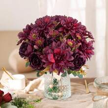 1/3/80pcs 12.2-Inch Artificial Peony Bouquet, Embroidered Ball, Birthday Party Decoration, Wedding Flower Basket, Bride's Bouquet, Home Furnishings, Dining Room, Bedroom Window Sill, Vase, Outdoor Garden, Back To School Season, Spring Decoration - Burgundy - View 7
