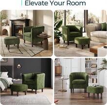 Accent Chair With Ottoman, Modern Barrel Chair Comfy Armchair Reading Chair With Footrest, Round Arms Chair For Living Room Bedroom Reading Room, Velvet, Olive Green,9610846 - Green - View 7