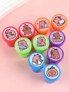 12/24pcs-Capybara Pattern Stamps - Mini Self Printed Seal, Easy-Grip, Assorted Colors, Perfect For Arts And Diy Crafts & Birthday,Back To School Party Baby Shower Party Favors,Back To School, School Thingsfor Girls/Boys, Backpack,School Supplies - Multicolor - View 5