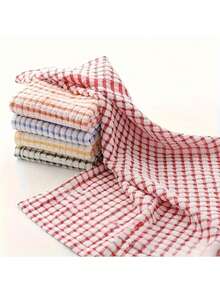 5/10pcs Pieces Of Colorful Checkered Dish Towels - Absorbent Kitchen Cleaning Cloth, Suitable For Use In Bedrooms, Bathrooms And Outdoors, Anti-Shrink Polyester Material (Red, White, Orange, Blue, Green), Reusable, Shrink-Resistant Kitchen Towels - Multicolor - View 6