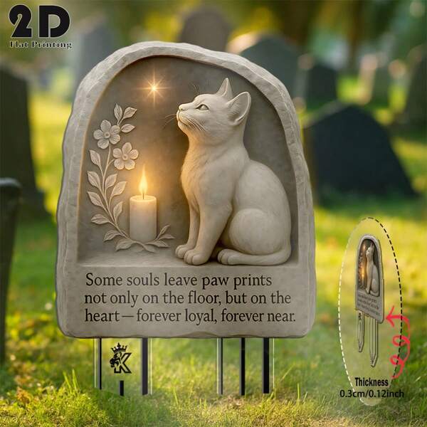 1 pieza Estaca de jardín conmemorativa de mascota plana 2D - 8"X13" Decoración de lápida de estilo bohemio vintage de acrílico con diseño floral y de vela, resistente a la intemperie para camas de flores, césped, regalo de condolencia por pérdida de mascota (sin necesidad de electricidad)