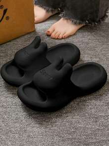 Summer 3D Rabbit Soft Bottom Indoor Home Slippers, Cute Thick Sole Non-Slip Outdoor Wear Sandals - Black - View 2