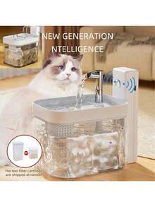 1 fântână de apă pentru animale de companie cu senzor reîncărcabilă de 1500 ml, include senzor de mișcare pentru distribuirea apei, filtrare automată, funcționare silențioasă, potrivită pentru pisici și câini mici/medii, adaptor neinclus