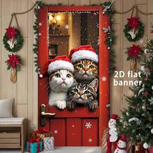 Bandera plana de 2D para puerta de Navidad, 1 pieza, letrero decorativo colgante de Feliz Navidad, 35.4in X 70.8in, material de poliéster duradero, decoración navideña, decoración de fiesta temática de Navidad, para uso en exteriores e interiores, ideal para porche, patio, garaje y hogar