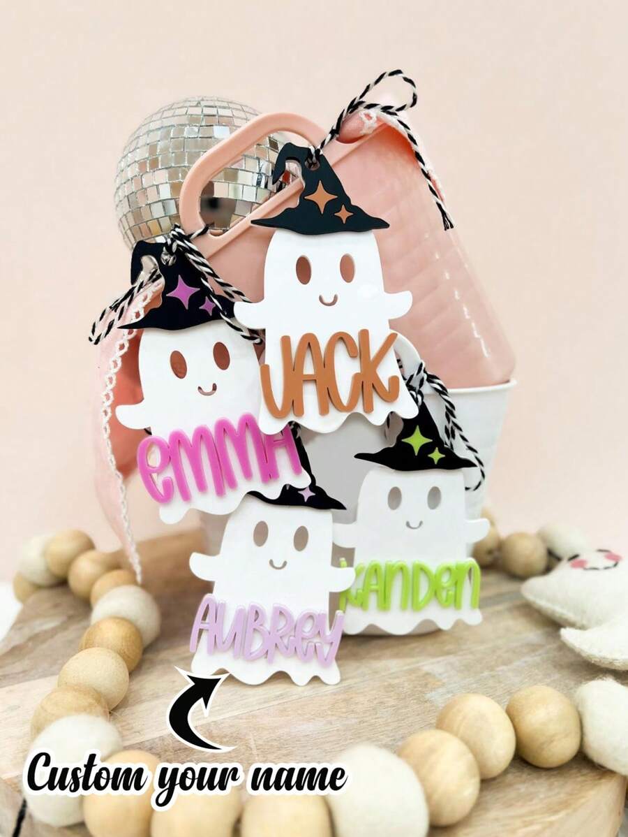 Custom Name Acrylic Witch Ghost Halloween Tag, Personalized Boo Basket Tag, Halloween Bucket, Personalized Basket Tag, Halloween Basket, Halloween Gifts For .,Home & Living,Christmas Home Atmosphere, Autumn Home Refresh, Xmas Decoration,Home Harmony
