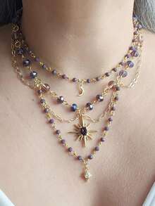 Chic Celestrialcore Grunge Necklace With Star Of Sirius Pandent Grunge Fairycore Necklace Cottagecore Necklace For Women Girls Y2K Jewelry Gift For Her - 金的 - 查看 4