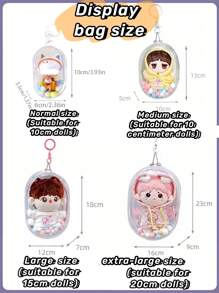 1 件便携式迷你人物透明展示袋（带钥匙扣和彩色球，不含人物）、悬挂式盲盒收纳袋、拉链封口、防尘收藏盒、可爱包包挂饰、背包吊坠、汽车钥匙扣 - 白色 - 查看 8