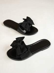 Dép xỏ ngón đế bằng thời trang nữ, dệt họa tiết hoa mới mùa hè 2025 - màu đen - Xem 5