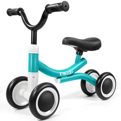 4 Wheels Baby Balance Bike, No Pedal Toddler Balance Bike 1-2 Years Old, Lightweight Ride On Toys For Kids Boys Girls, Children's First Bike Training Bicycle - Green