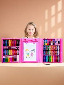 208 Peças Conjunto de Pintura Artística Infantil, Suprimentos de Desenho Incluem Aquarela, Canetas Marcadoras, Giz de Cera, Borracha, Apontador de Lápis, Paleta de Cores, Presente de Festa para Crianças, Volta às Aulas, Halloween, Natal (Embalagem e Cores Variadas)