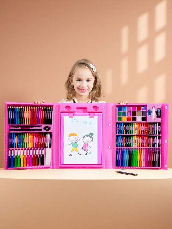 208 piezas Juego de pintura y arte para niños, con suministros de dibujo que incluyen acuarelas, rotuladores, crayones, goma de borrar, sacapuntas, paleta de colores, como regalo para fiestas, vuelta al colegio, Halloween, Navidad (colores y embalaje surtidos)