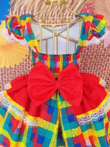 Children's Dress June Party Caipira Saint John Plaid Bow Square Dance School Fair Arraiá Northeast Costume Popcorn Queen Little Girl Girl Festivity Ruffle Youth Typical June Party - 紅色 - 查看 4