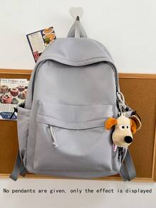 简约纯色大容量背包，耐用尼龙材质，适合高中生和大学生，无吊坠，休闲电脑包
