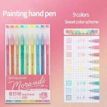 9支装Morandi彩色笔套装，透明笔杆，多色凝胶墨水，0.6mm圆珠笔，点描笔，适用于绘画、高亮、办公用品、学生返校文具礼品 - 綠色 - 查看 25
