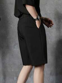 男式钩环休闲宽松直筒百慕大短裤 - 黑色 - 查看 4