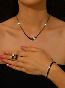 Fashionable And Elegant Zirconia Earrings, Bracelet & Necklace Jewelry Set