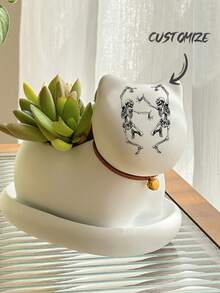 1 pieza Maceta personalizada con diseño lindo de gato, decoración de escritorio para el hogar u oficina, maceta para plantas suculentas o cactus, jarrón para flores, regalo de Halloween - Blanco - Ver 4
