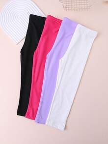 4 Pairs Kids' Solid Color Slim Fit Leggings, Girls' All-Match Versatile Casual Socks For All Seasons - Multicolor - View 8