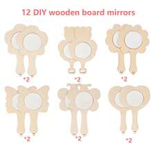 12 Pieces Of DIY White Wood Small Mirrors, Handicraft Set, Cartoon Animal Butterfly Heart Mirror Theme, Including 12 Wooden Board Mirrors, 1 Color Diamond Sticker, 12 Color Pens, DIY Handicraft Set Suitable For Children, Four-Season Wooden Handicraft Supplies Set, Halloween, Christmas, Birthday Gifts - Apricot - View 13