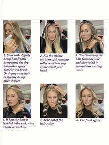 1 件非热能冰发髻制作器 - 柔软且非热能粉色头带款式，无损伤，适合普通头发的自然波浪，四季护理，非热能冰发髻制作器，优雅的设计，柔软的织物带，居家护发，返校，旅行度假必备，女士发饰 - 彩色 - 查看 6