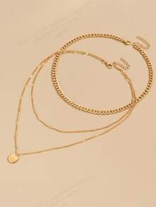 2 件圆形吊坠项链，休闲时尚百搭配饰 - 金黃色 - 查看 3