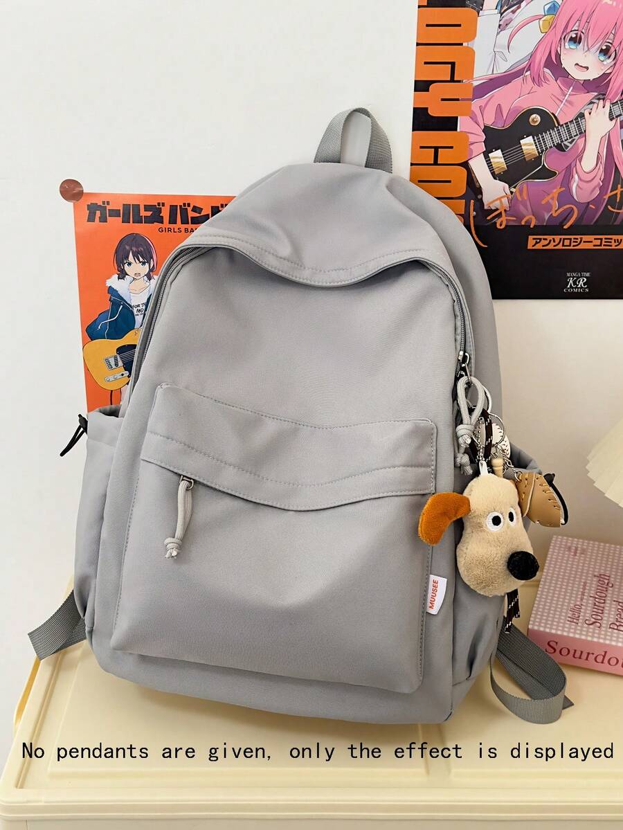 简约纯色大容量背包，耐用尼龙材质，适合高中生和大学生，无吊坠，休闲电脑包