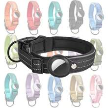 Reflektierender und strapazierfähiger Hundehalsband mit AirTag-Halterung, gepolsterter Hundehalsband für AirTag-Halterung, verstellbarer Haustierhalsband für kleine, mittlere und große Hunde