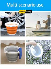 1-6件套多功能折叠水桶+折叠勺套装，便携式户外旅行/宿舍浴室两用/洗衣清洁桶；钓鱼、洗车、宠物洗澡必备；节省空间的家用收纳工具，多种颜色可选