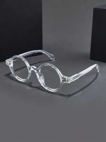 1 件男士时尚眼镜，新款圆框铆钉拼色休闲百搭轻便经典百搭风格，适合上网、办公、电脑、电话、读书、游戏 - 無色 - 查看 7