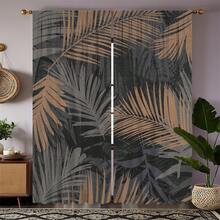 2 件高品质植物叶数码印花窗帘，可机洗，适用于卧室、客厅和餐厅 - 带杆套、隔热、半遮光、家居装饰窗帘