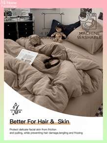 3pcs Coffee Color Boys & Girls Student Dormitory Bedding Set, Super Soft Duvet Cover & Pillowcase Set, No Filling, Machine Washable, Back To School Bedding - Brown - View 2