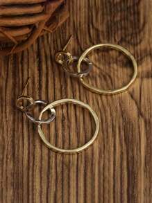 1pc Vintage Hollow Round Design Dangle Earrings Retro Bohemian Style Gold Plated Jewelry Women Gift, Suitable For Beach Holiday Party Bohemian Style, Suitable For Daily, Leisure, Party, Commuter, Vacation, Matching Clothing.