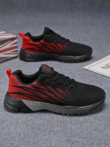 Men's Casual Sports Shoes, Breathable Mesh Casual Shoes, Fashion Men's Shoes, Lace-Up Outdoor Running Shoes - Black and Red - View 4