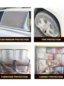 Cubierta desechable multiusos con cinta adhesiva - Protección resistente al agua para muebles durante la renovación y la limpieza - Película de PE transparente inodora para escuela, oficina, hogar, viaje, bolsa, organizador, almacenamiento