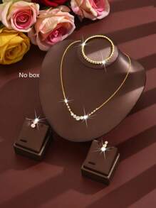 Fashionable And Elegant Zirconia Earrings, Bracelet & Necklace Jewelry Set