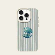 1pc TPU Material Cute Shell Blue Striped Pattern Phone Case Compatible With IPhone/ Phones - White - View 5